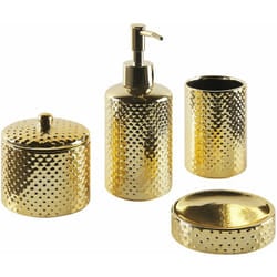 Set di 4 Accessori Bagno in Ceramica dorata dispenser sapone porta sapone portaspazzolini bicchiere Cumana