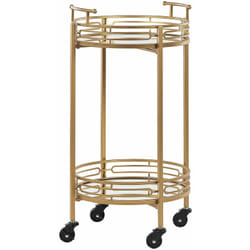 Carrello da cucina a rotelle porta bottiglie con piano a specchio metallo dorato glamour Farley