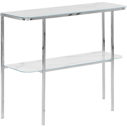 Tavolo consolle glamour effetto marmo piano bianco gambe in metallo argentato Calvert