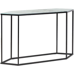 Tavolo consolle glamour effetto marmo piano bianco gambe in metallo nero Perrin