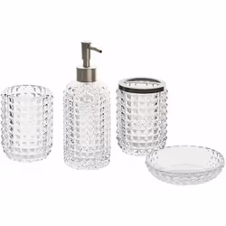 Accessori da bagno assortiti. Apri le porte all'eleganza dello stile glamour con questo set di 4 accessori da bagno. Composto ...