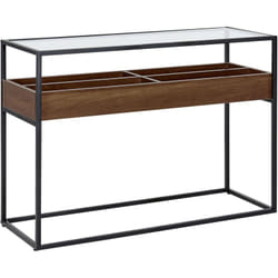 Tavolo consolle piano in vetro temperato metallo temperato metallo nero legno scuro Waco