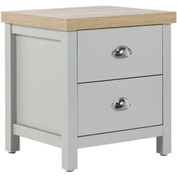 Comodino legno truciolato grigio chiaro legno chiaro e argento 2 cassetti Clio
