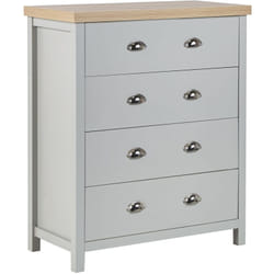 Comò credenza madia cassettiera truciolare stile rustico con 4 cassetti grigio chiaro legno chiaro Clio