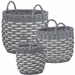 Tris di vasi per piante da esterno con trama decorativa. Questo set di 3 graziosi vasi per fiori in resistente rattan sinteti ...