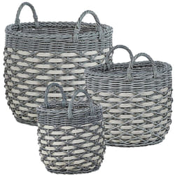Set di 3 cesti per piante da esterno fioriere rivestite in rattan sintetico grigio e bianco Gefira