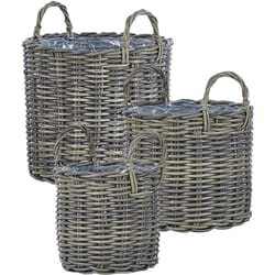 Beliani - Set di 3 cesti per piante da esterno fioriere rivestite in rattan sintetico marrone talpa Nikiti