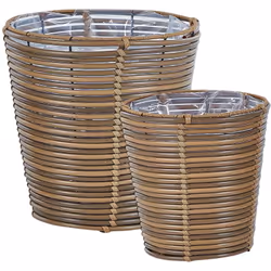 Coppia di ceste portavasi da esterno con trama decorativa. Questo set di 3 graziosi vasi per fiori in resistente rattan sinte ...
