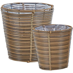 Beliani - Set di 2 ceste per piante da esterno Vasi per piante rivestite in rattan sintetico marrone Sarti