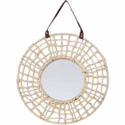 Specchio rotondo con pressoio intreccio. Apri le porte allo stile boho con questo specchio intrecciato. Il prezioso cordone i ...