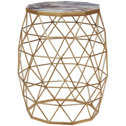 Beliani - Tavolino da salotto rotondo in metallo dorato con ripiano effetto marmo ø 52 cm Halsey
