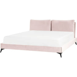 Beliani - Letto imbottito moderno in velluto rosa 180 x 200 cm Melle