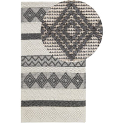 Beliani - Tappeto in lana intrecciata a mano motivo geometrico 80 x 150 cm beige chiaro e grigio Davutlar