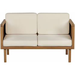 Divano da giardino 2 posti legno di acacia con cuscini beige chiaro terrazza balcone Baratti
