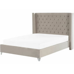 Letto con testiera alta imbottita in velluto grigio chiaro 180 x 200 cm Lubbon