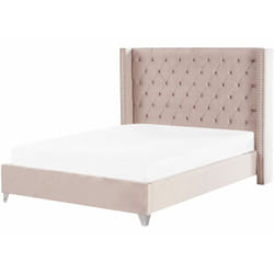 Letto imbottito tessuto grigio rete a doghe testiera alta 180 x 200 cm Lubbon