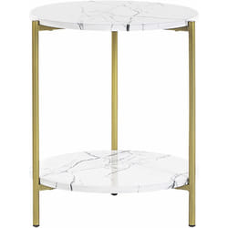 Tavolino effetto marmo e gambe in metallo ripiano basso bianco e oro ⌀ 40 cm Reva