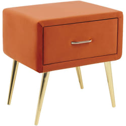 Comodino velluto arancione e oro con cassetto Flayat