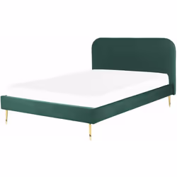 Moderno letto matrimoniale rivestito in tessuto vellutato. Porta l'eleganza in camera da letto con questo letto con rete a do ...