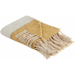 Beliani - Coperta cotone e acrilico beige arancio a righe con nappe 130 x 170 cm Salme