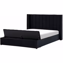 Letto matrimoniale imbottito con cassapanca. Questo letto con rete a doghe è la scelta ideale per camere da letto in stile mo ...