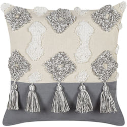 Cuscino decorativo boho con nappe 45 x 45 cm bianco e grigio Alocasia