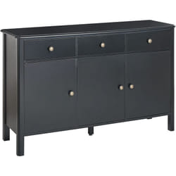 Credenza a tre ante MDF cassetti nero e pomelli oro Olate
