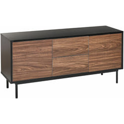 Credenza 2 ante cassetti legno scuro e nero gambe metallo 120 x 38 cm Okland
