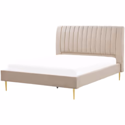 Elegante letto matrimoniale in velluto. Rendi la stanza da letto ancora più comoda con questo letto con rete a doghe dal desi ...