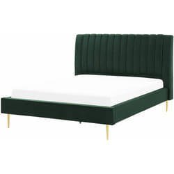 Letto imbottito velluto verde smeraldo e oro rete a doghe testiera alta 160 x 200 cm Marville