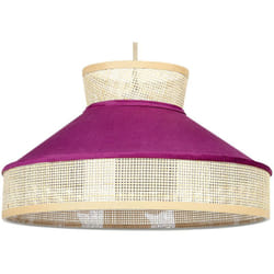 Lampada a sospensione illuminazione rattan naturale paralume velluto fucsia Batali