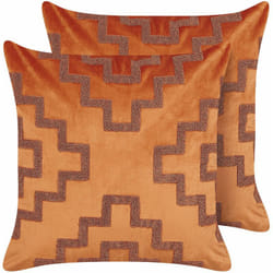 Beliani - Set di 2 cuscini decorativi 45x45 cm velluto motivo geometrico arancio Sergipe