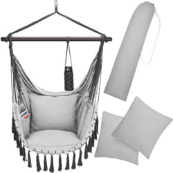 Detex Amaca a Poltrona max. 150 kg Boho Style Cotone Naturale Intrecciato Macramè Portabevande 2 Cuscini XL Altalena da Giardino Light Grey (en)