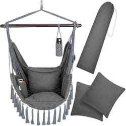 Amaca a Poltrona max. 150 kg Boho Style Cotone Naturale Intrecciato Macramè Portabevande 2 Cuscini xl Altalena da Giardino Antracite - Detex