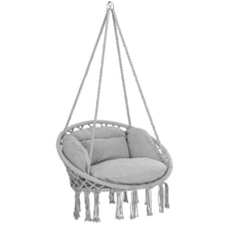 Detex - Sedia Sospesa Ø60cm Giardino Dondolo Girevole a 360° Poltrona Pensile 150kg Cuscino 2 Anelli in Acciaio Oscillante Vari Colori Light Grey (en)