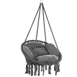 Sedia Sospesa Ø60cm Giardino Dondolo Girevole a 360° Poltrona Pensile 150kg Cuscino 2 Anelli in Acciaio Oscillante Vari Colori Antracite - Detex