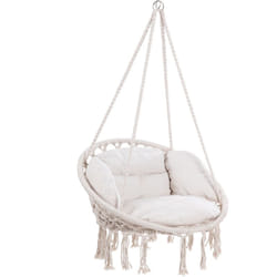 Sedia Sospesa Ø60cm Giardino Dondolo Girevole a 360° Poltrona Pensile 150kg Cuscino 2 Anelli in Acciaio Oscillante Vari Colori Crema - Detex