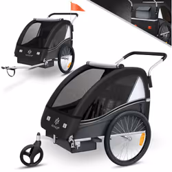Il rimorchio per bambini KESSER Sport-RX 2in1 può essere utilizzato come rimorchio per bicicletta e passeggino; interno spazi ...