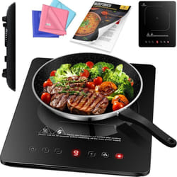 Kesser - Piastra a induzione Piano cottura a induzione 1 piastra 2100W Piastra portatile da 28 cm + 3x panno in microfibra + 1x libro di ricette 9