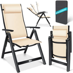 Sedia da giardino con braccioli Sedia pieghevole in alluminio con cuscino regolabile in 7 posizioni Traspirante Beige, 1 pezzo - Kesser
