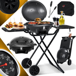 Kesser - Gril électrique de table 2en1 - Gril sur pied avec couvercle et pied, max. 2400 Watt, Pliable, Thermomètre, Revêtement antiadhésif, Set con