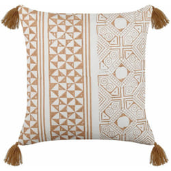 Cuscino decorativo a mano motivo boho 45 x 45 cm marrone chiaro e bianco Malus