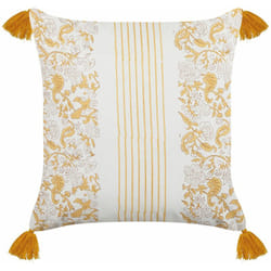 Cuscino decorativo a mano motivo floreale 45 x 45 cm giallo e bianco Biloba