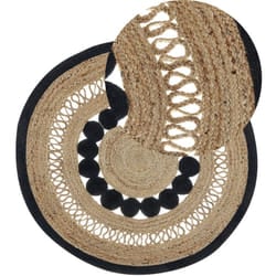 Beliani - Tappeto rotondo juta naturale beige e nero 120 cm stile boho beige e nero Yozgat