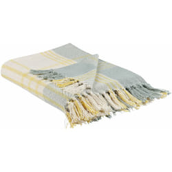 Beliani - Coperta a quadri verdi e gialli cotone con frange fatta a mano 125 x 150 cm Betali