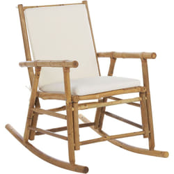 Sedia a dondolo da giardino bambù legno chiaro cuscini bianchi Frigole