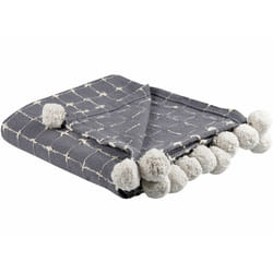 Coperta in cotone grigio con pompon 125 x 150 cm Yasam