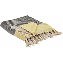 Beliani - Coperta in cotone grigio e giallo con frange 125 x 150 cm Lapu
