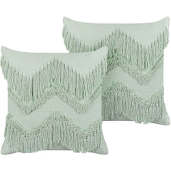 Set di 2 cuscini decorativi in cotone con frange 45 x 45 cm verde chiaro Bacopa