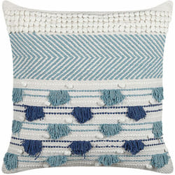Cuscino decorativo in cotone con nappe boho 45x45 cm bianco e blu Datura